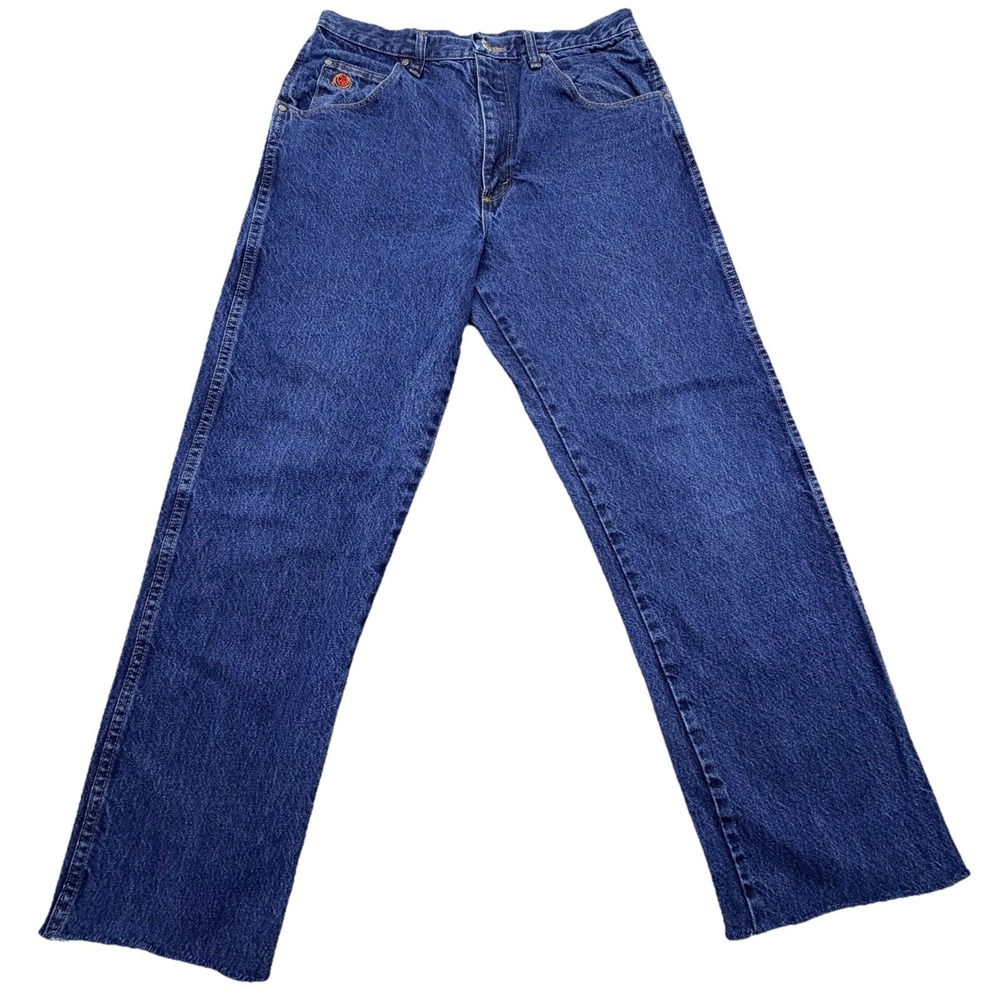 Wrangler Twenty X Men's Blue Denim Jeans Relaxed Straight Raw Hem Tag 38, Cut 28